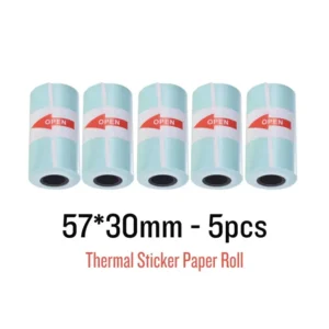 5pcs 57x30mm Sticker Paper Rolls for Mini Printer | Prefect for Black & White Label Printing | Waterproof Oil-proof Thermal Sticky Paper Self-Adhesive | Compatible with Thermal Printing for POS, Receipts, and PT260 Label Printer