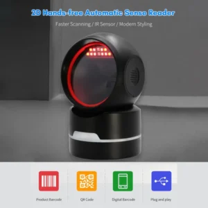 USB Wired Desktop Barcode Scanner 1D 2D QR Code Scanner Hands-Free Wired Platform Automatic Scanning Bar Code Reader for Shop